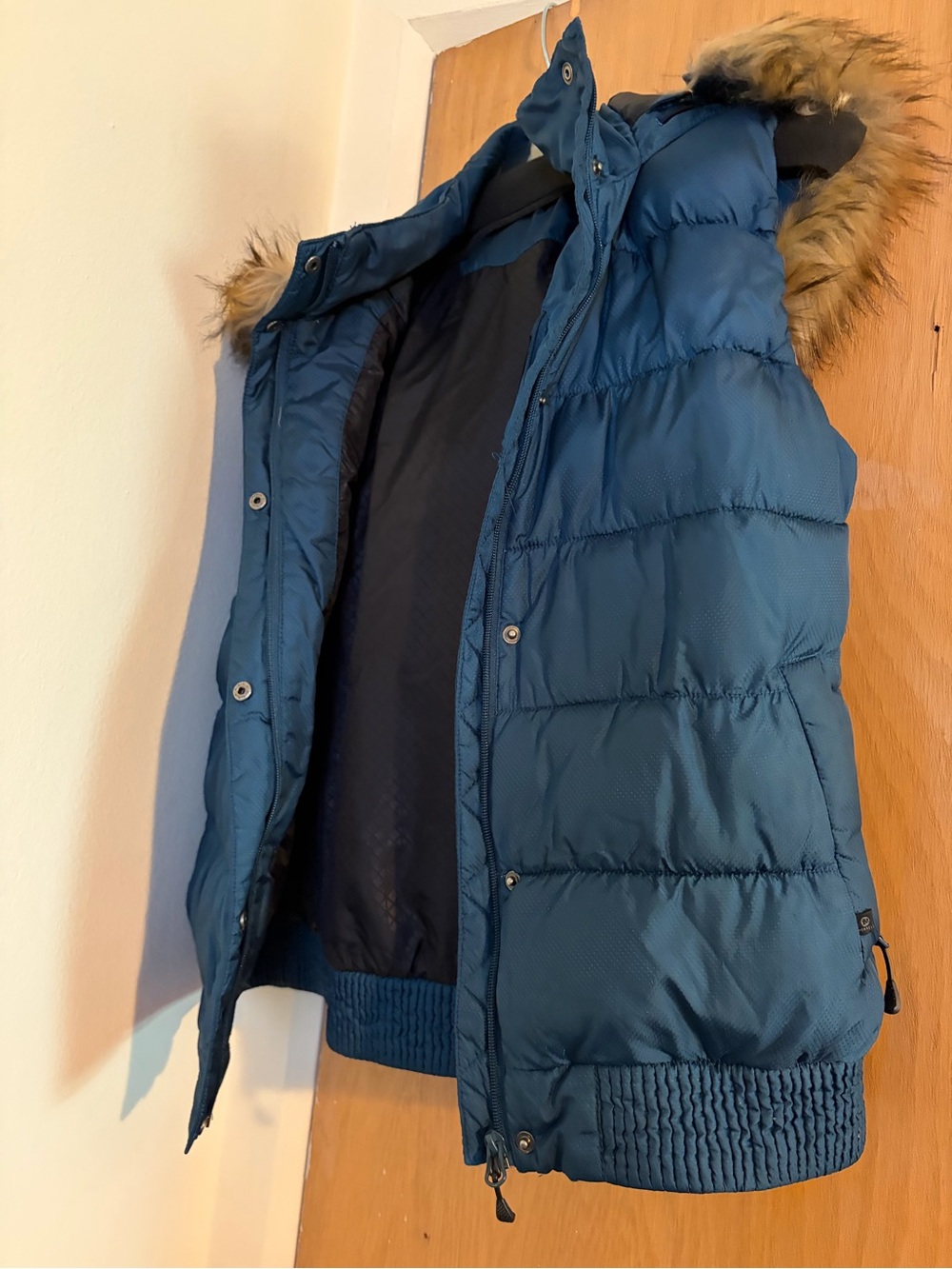 Merrell Teal Puffer Vest with Faux Fur Hood